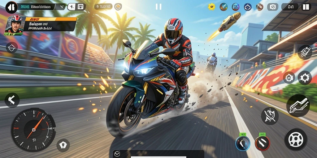 Tampilan gameplay balapan motor yang mendebarkan di AW8.