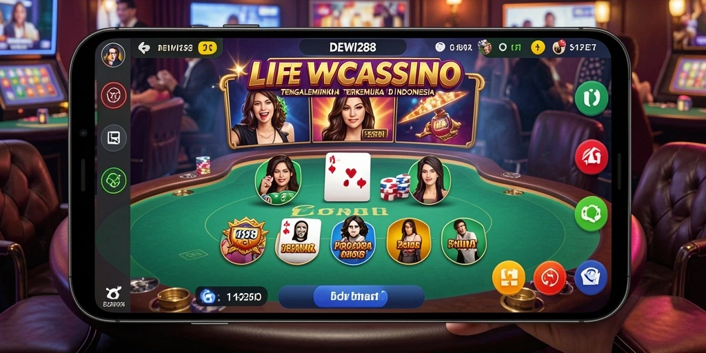 Screenshot gameplay DEWI288 menampilkan dealer dan pemain dalam suasana kasino real-time.