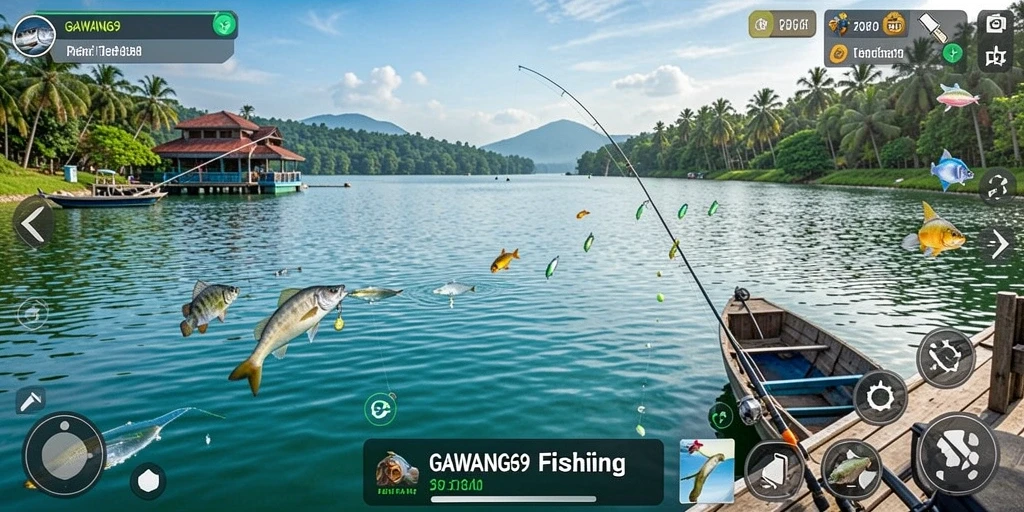 Screenshot gameplay GAWANG69 menampilkan pengalaman memancing seru dan menantang.