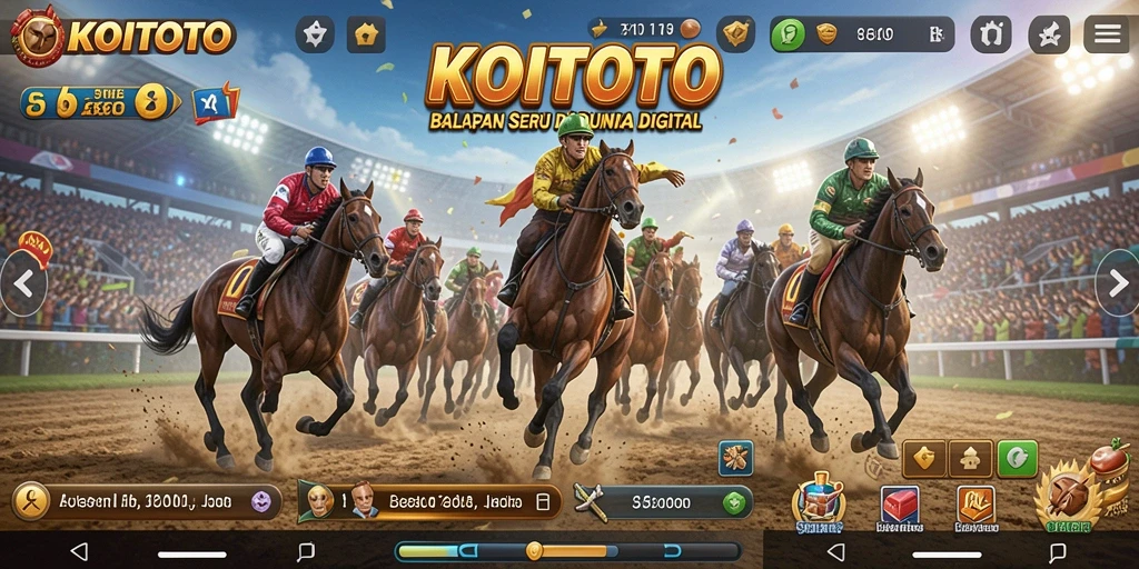Screenshot gameplay KOITOTO yang menunjukkan balapan seru dan kendaraan yang sedang melaju.