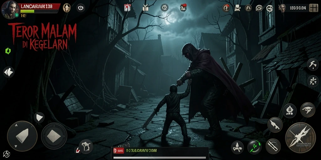 Screenshot gameplay LANCAR138 menampilkan karakter dalam kegelapan yang mencekam.