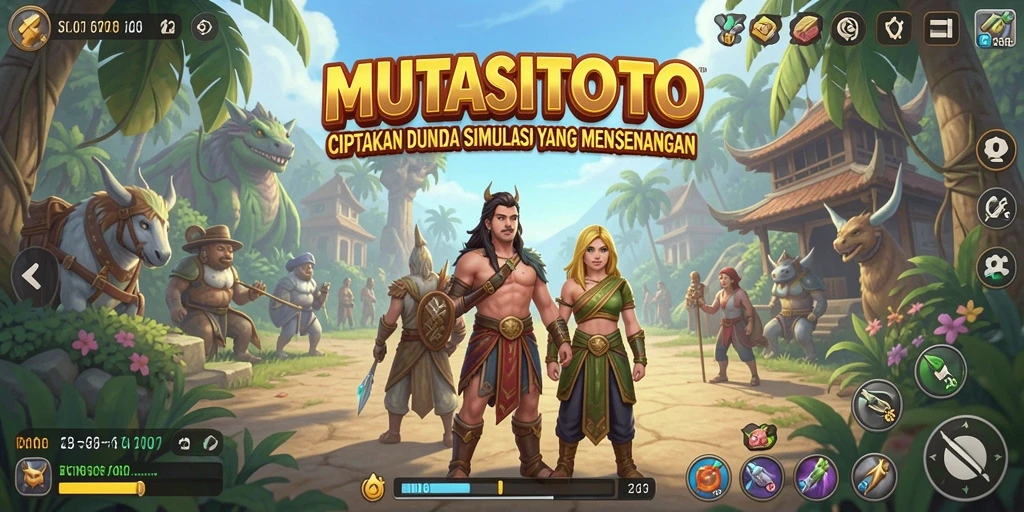 Screenshot gameplay MUTASITOTO menampilkan dunia simulasi yang kaya dan interaktif.