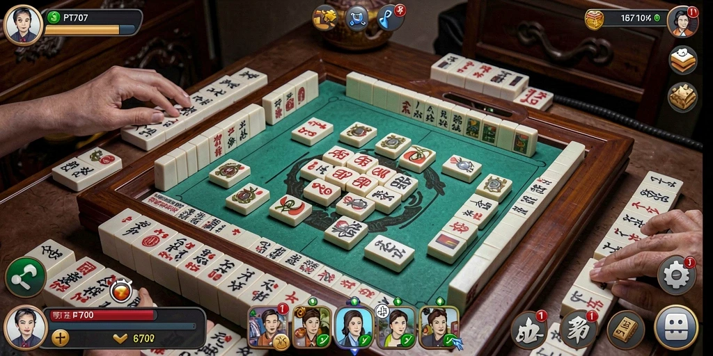 Tampilan gameplay seru dari PT707 yang menampilkan Mahjong klasik.
