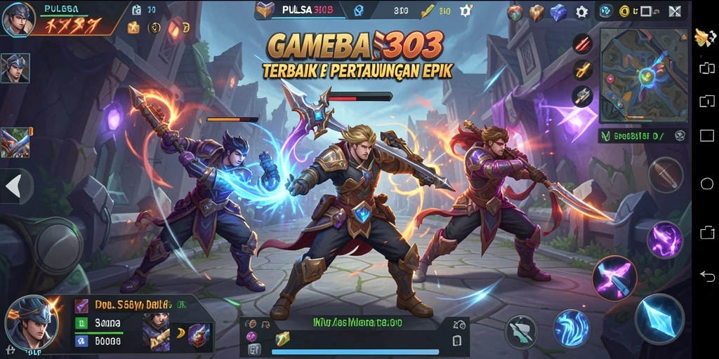 Screenshot gameplay MOBA PULSA303 yang menunjukkan aksi pertarungan tim.