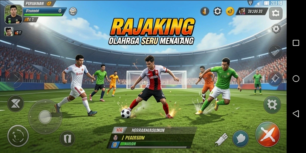 Screenshot gameplay RAJAKING menunjukkan aksi seru dalam pertandingan olahraga.