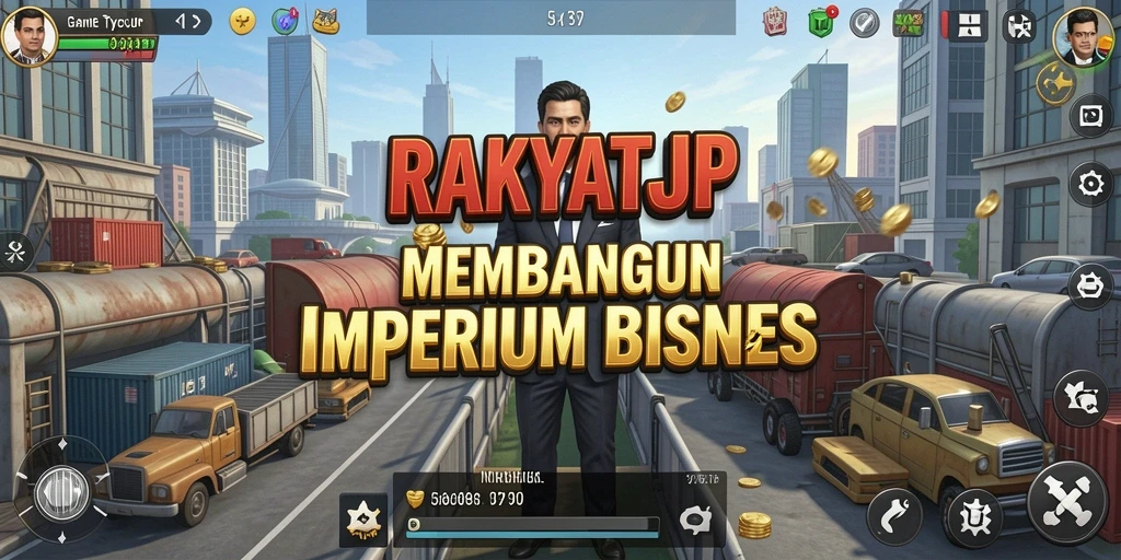 Screenshot gameplay RAKYATJP menunjukkan pengelolaan bisnis yang intens.