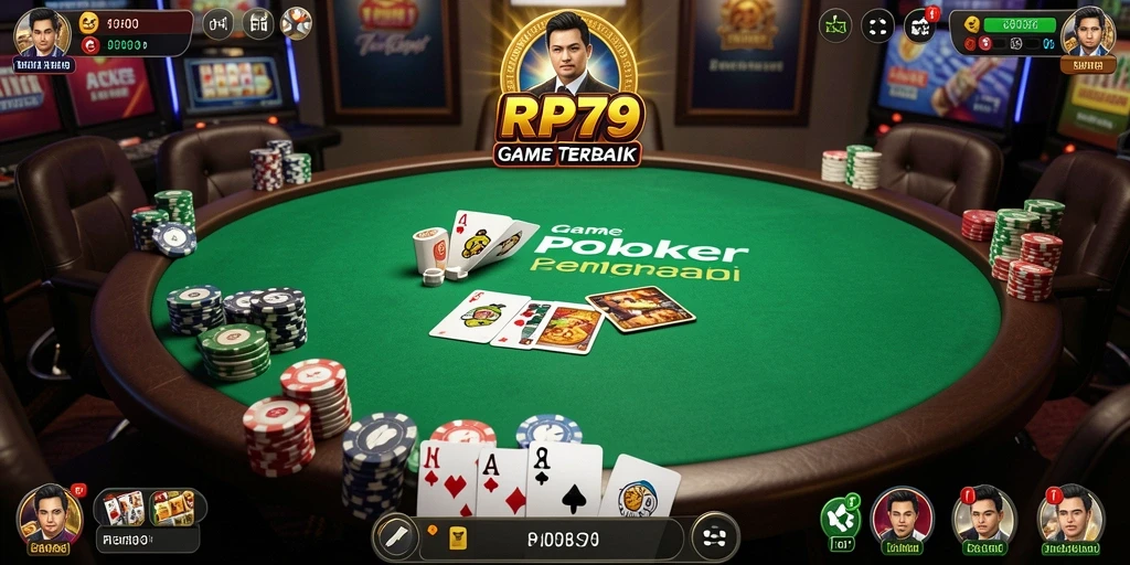 Tampilan gameplay seru dalam RP79 dengan aksi kartu poker yang mendebarkan.