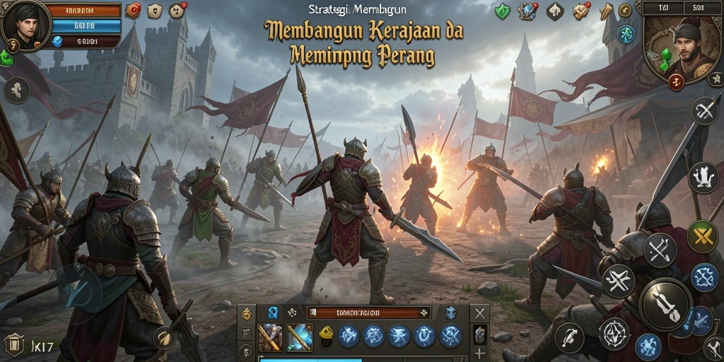 Tangkapan layar permainan SD107 menampilkan pertempuran strategis antar kerajaan.