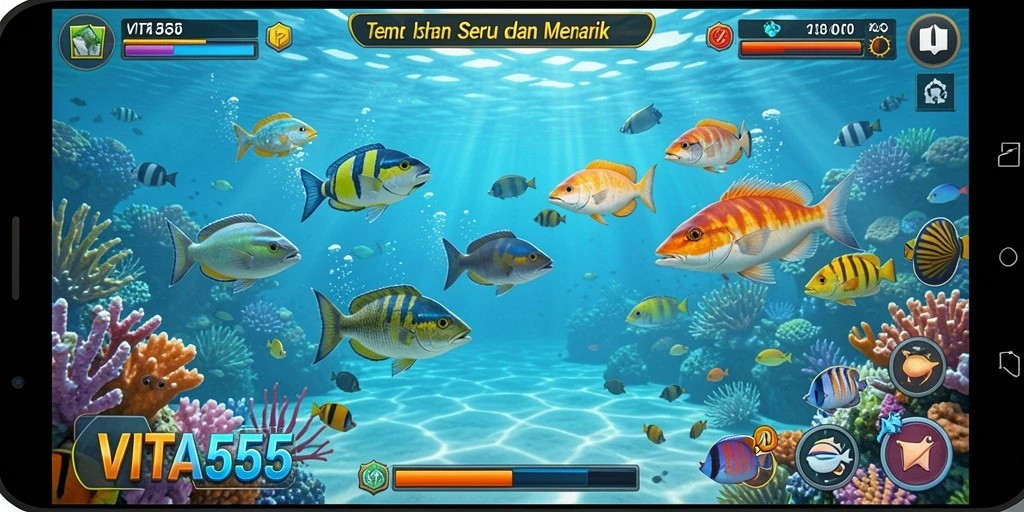 Gameplay VITA555 menampilkan aksi tembak ikan yang seru dan penuh warna.